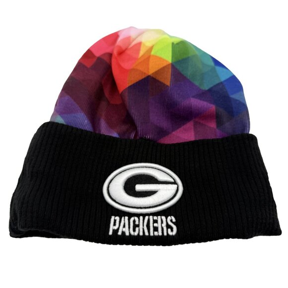 NEW ERA Packers Crucial Catch Rainbow Beanie Knit NFL Fleece Lined Cure Cancer - Picture 5 of 11